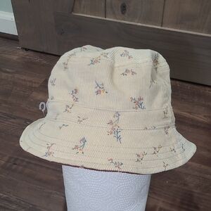 Reversible Cream Brown Floral Corduroy Bucket Hat